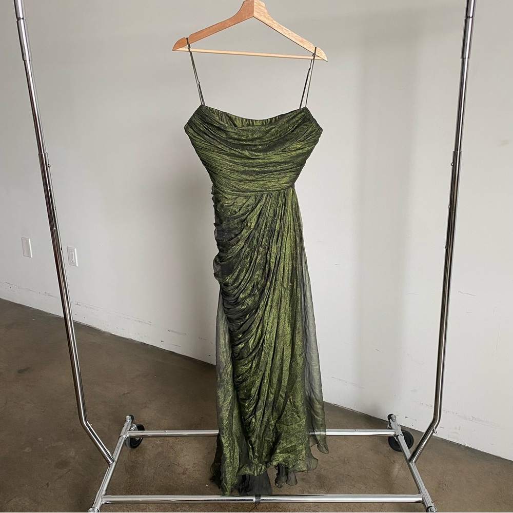Maria Lucia Hohan Olive Green Spaghetti Strap Midi Dress - Picture 6 of 17